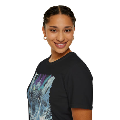 The Frostbound Colossus T-Shirt – 80s Mythic Ice Titan Comic Illustration