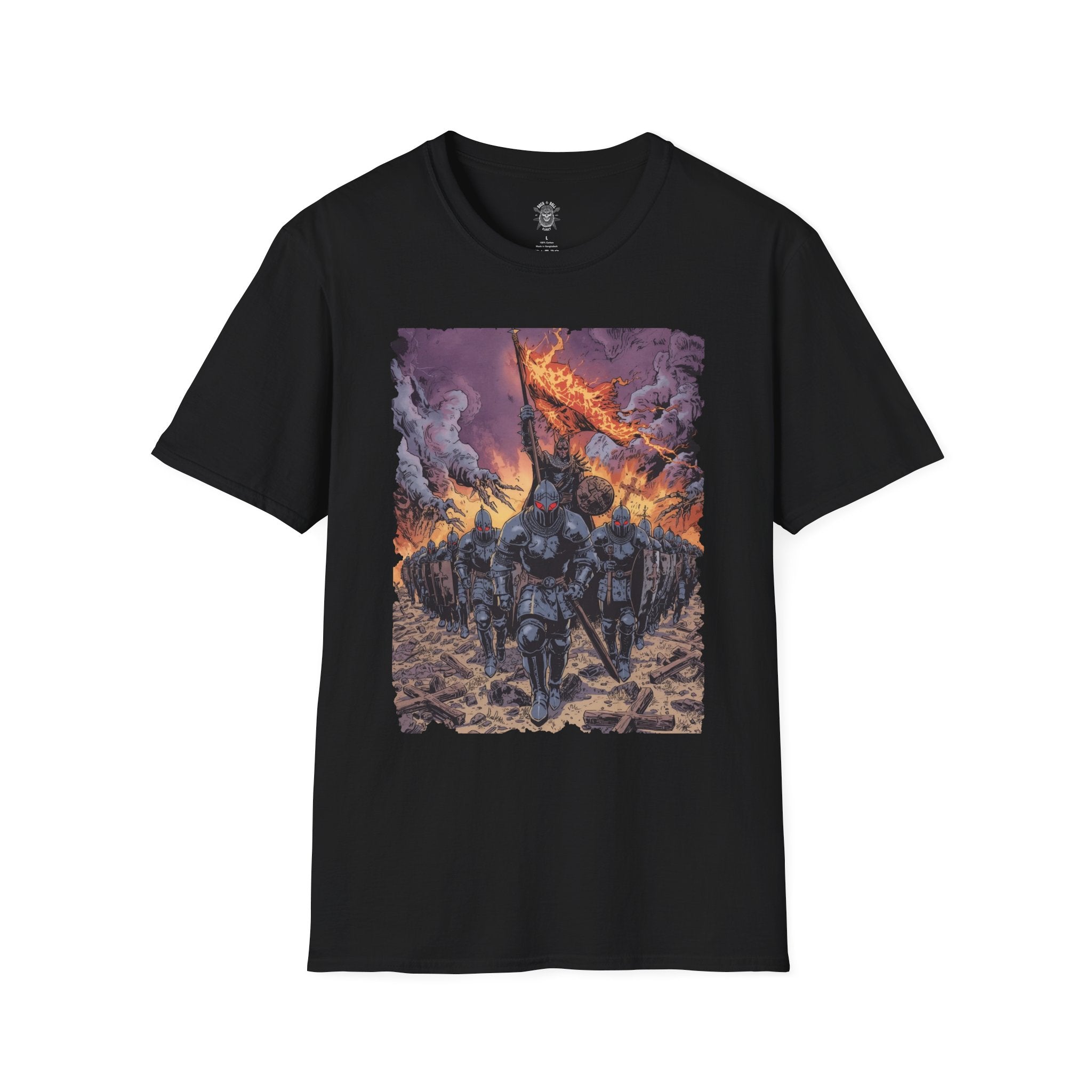 Dark Knight Horde T-Shirt - Armored Knights with Spiked Banner Graphic