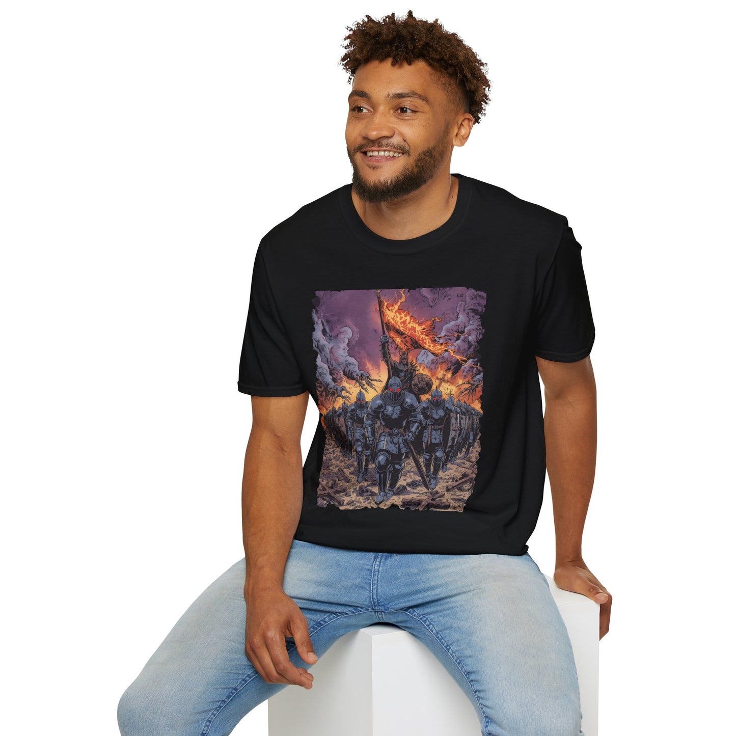 Dark Knight Horde T-Shirt - Armored Knights with Spiked Banner Graphic