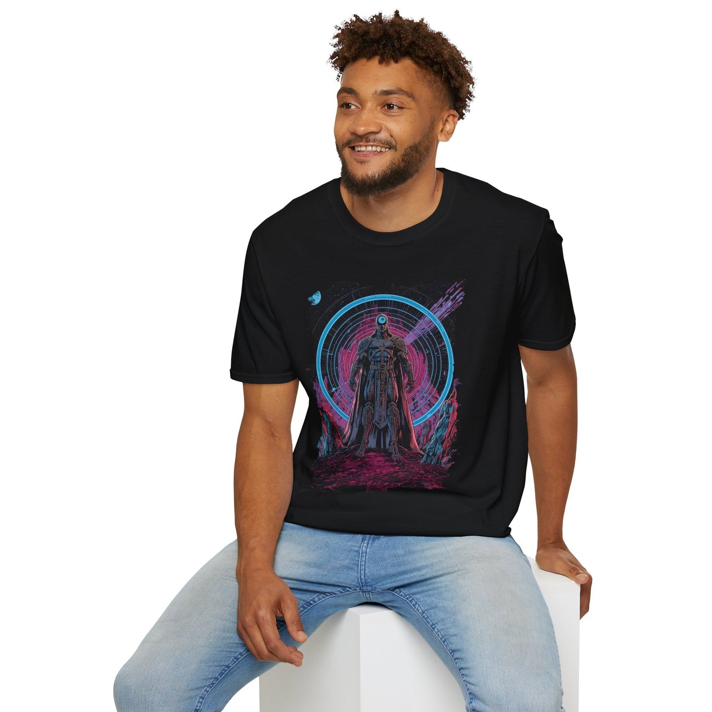 Astral Gatekeeper T-Shirt - 80s Sci‑Fi Comic Cosmic Guardian Design