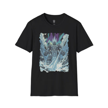 The Frostbound Colossus T-Shirt – 80s Mythic Ice Titan Comic Illustration