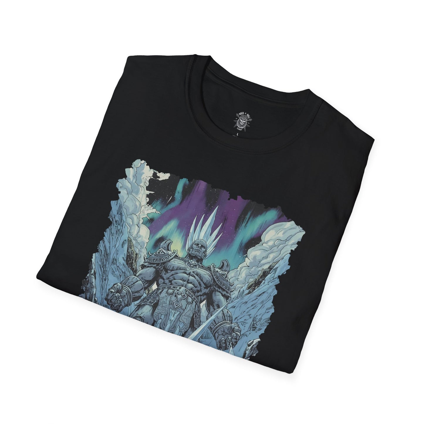 The Frostbound Colossus T-Shirt – 80s Mythic Ice Titan Comic Illustration